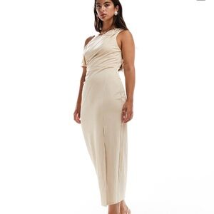 ASOS DESIGN linen look textured one shoulder dress